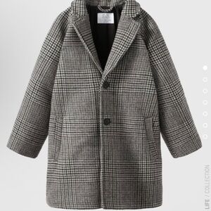 Zara Kids Plaid Pea Coat - Black and Gray